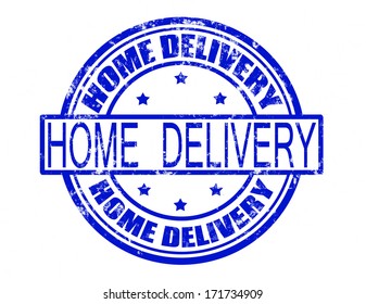 Stamp with text home delivery inside, vector illustration
