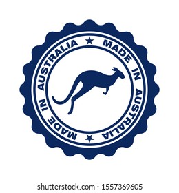 Stamp with text made in Australia. Seal  with map of Australia in color australian flag. Label made in Australia. Logo australian quality. Icon premium quality. Vector illustration