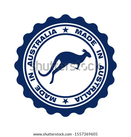 Stamp with text made in Australia. Seal  with map of Australia in color australian flag. Label made in Australia. Logo australian quality. Icon premium quality. Vector illustration