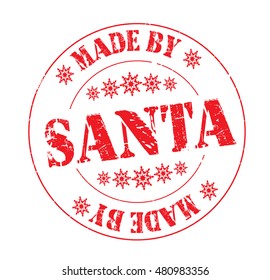 stamp with text "made by Santa" isolated on white background.