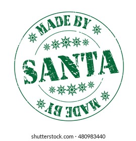 stamp with text "made by Santa" isolated on white background.