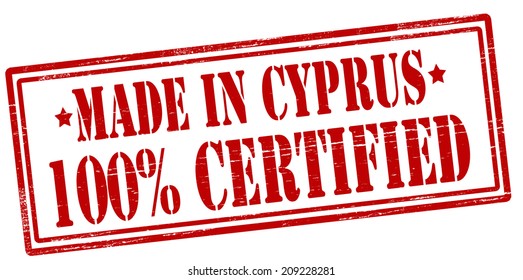 Stamp with text made in Cyprus one hundred percent certified inside, vector illustration