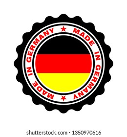 Stamp with text made in Germany. Logo german quality. German flag in centre circle. Icon premium quality. Label made in Germany. Vector illustration