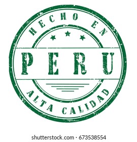 stamp with text "Made in Peru, high quality" in Spanish isolated on white background. Vector illustration