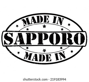 Stamp with text made in Sapporo inside, vector illustration