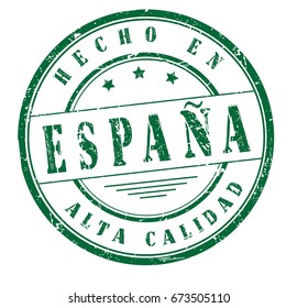 stamp with text "Made in Spain, high quality" in Spanish isolated on white background. Vector illustration