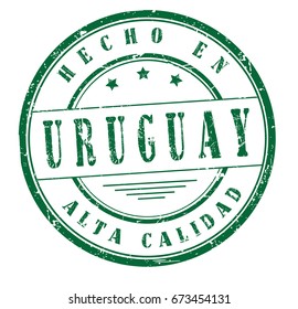stamp with text "Made in Uruguay, high quality" in Spanish isolated on white background. Vector illustration