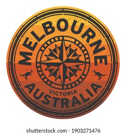 Stamp with the text Melbourne, Australia written inside the stamp, vector illustration