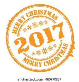 stamp with text "Merry Christmas 2017" isolated on white background. Vector illustration