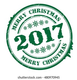stamp with text "Merry Christmas 2017" isolated on white background. Vector illustration