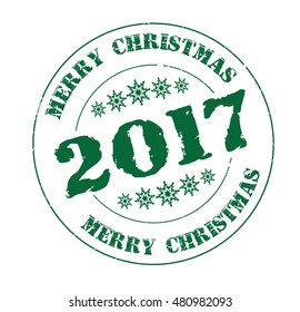 stamp with text "Merry Christmas 2017" isolated on white background.