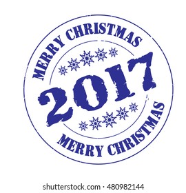 stamp with text "Merry Christmas 2017" isolated on white background.