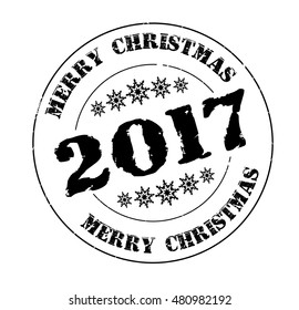 stamp with text "Merry Christmas 2017" isolated on white background.