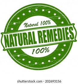 Stamp with text natural remedies inside, vector illustration