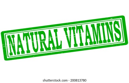 Stamp with text natural vitamins inside, vector illustration