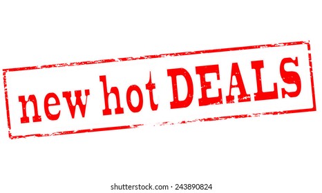 Stamp with text new hot deals inside, vector illustration
