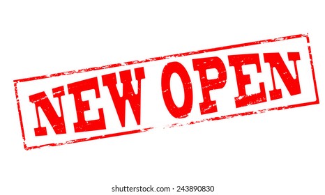 Stamp with text new open inside, vector illustration
