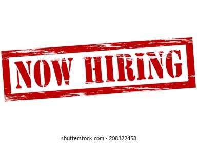 Stamp with text now hiring inside, vector illustration