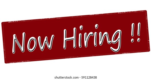 Stamp with text now hiring inside, vector illustration