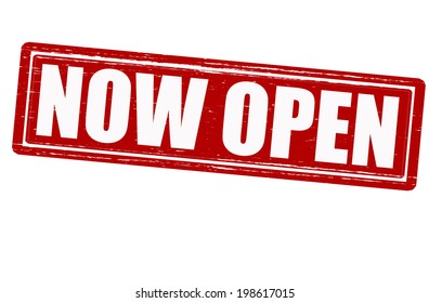 Stamp with text now open inside, vector illustration