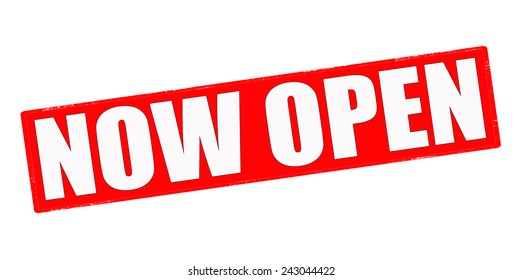 Stamp with text now open inside, vector illustration