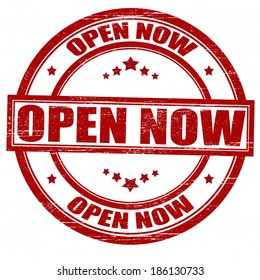 Stamp with text open now inside, vector illustrator