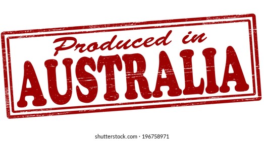 Stamp with text produced in Australia inside, vector illustration