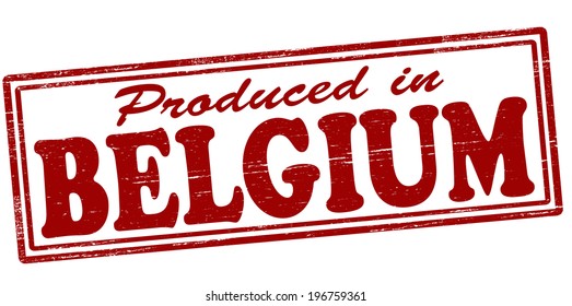 Stamp with text produced in Belgium inside, vector illustration