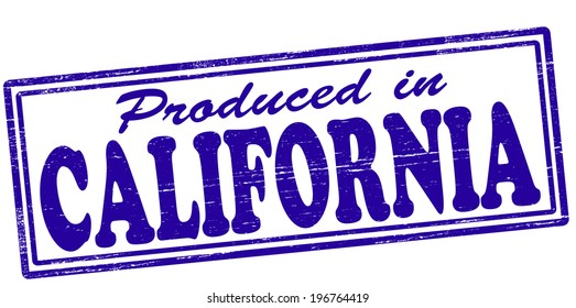Stamp with text produced in California inside, vector illustration
