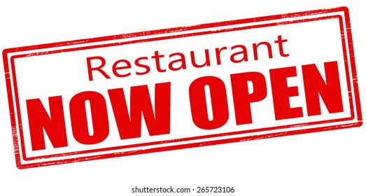 Stamp with text restaurant now open inside, vector illustration