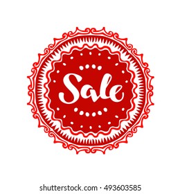 Stamp with text Sale written inside. Lettering vector illustration