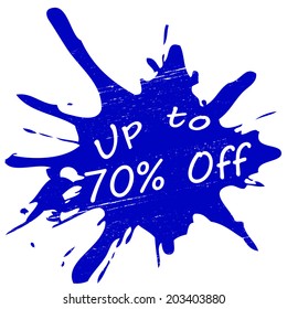 Stamp with text up to seventy percent off inside, vector illustration
