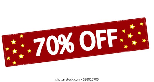 Stamp with text seventy percent off inside, vector illustration