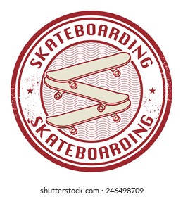 Stamp with text Skateboarding, vector illustration