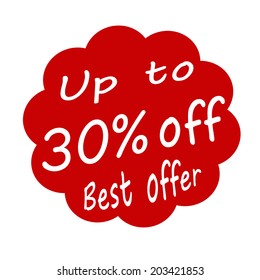 Stamp with text up to thirty percent off inside, vector illustration