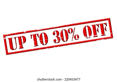 Stamp with text up to thirty percent off inside, vector illustration