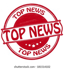 Stamp with text top news inside, vector illustration
