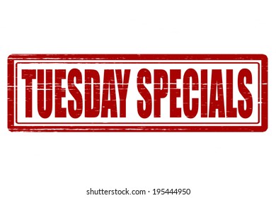 Stamp with text Tuesday specials inside, vector illustration