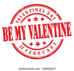 stamp with text "Valentine's day, be my Valentine, 14 february" isolated on white background. Vector illustration