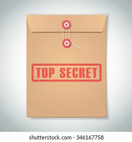 Stamp top secret with red text over brown document file