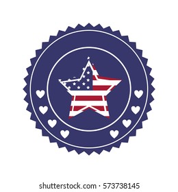 stamp with united states flag in shape star in round frame vector illustration