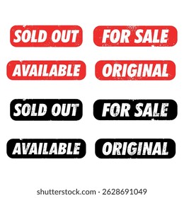 Stamp vector grunge sold out, Available, for sale, original, Isolated on white background