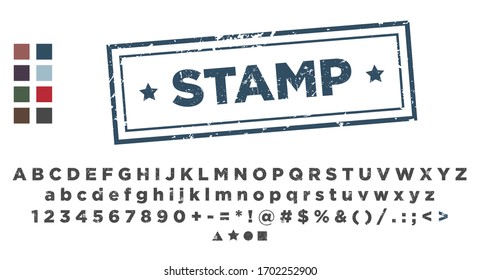 Stamp vector template. Alphabet font stamping.