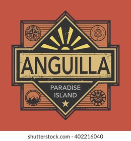 Stamp or vintage emblem with text Anguilla, Discover the World, vector illustration