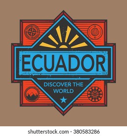 Stamp or vintage emblem with text Ecuador, Discover the World, vector illustration