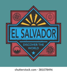 Stamp or vintage emblem with text El Salvador, Discover the World, vector illustration