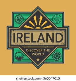 Stamp or vintage emblem with text Ireland, Discover the World, vector illustration