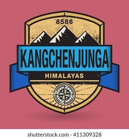 Stamp or vintage emblem with text Kangchenjunga, Himalayas, vector illustration