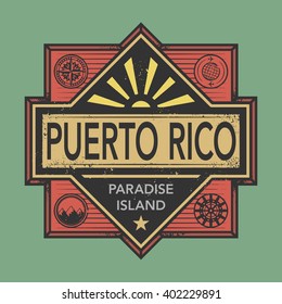 Stamp or vintage emblem with text Puerto Rico, Discover the World, vector illustration