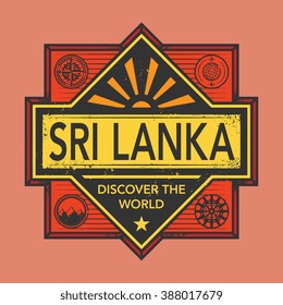 Stamp or vintage emblem with text Sri Lanka, Discover the World, vector illustration